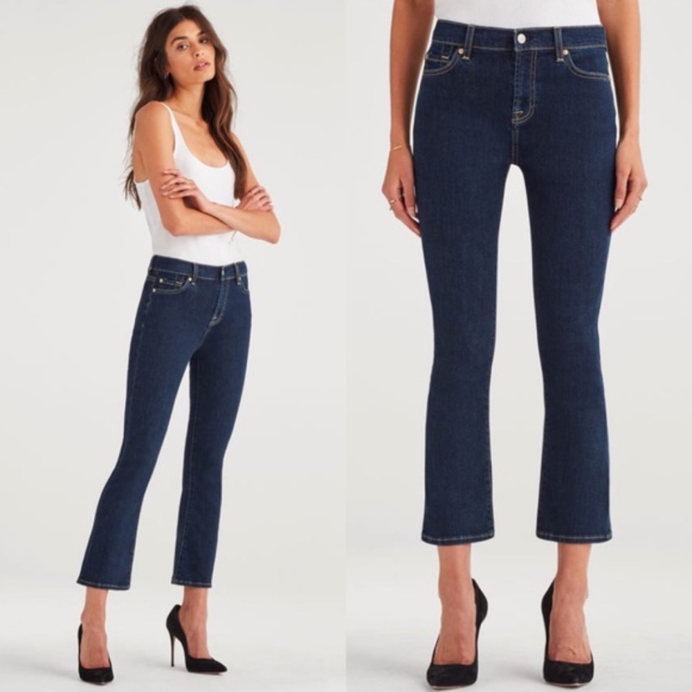 7 For All Mankind High Waist Slim Fit Kick B(Air) Cropped Dark Wash Jean 12 14
